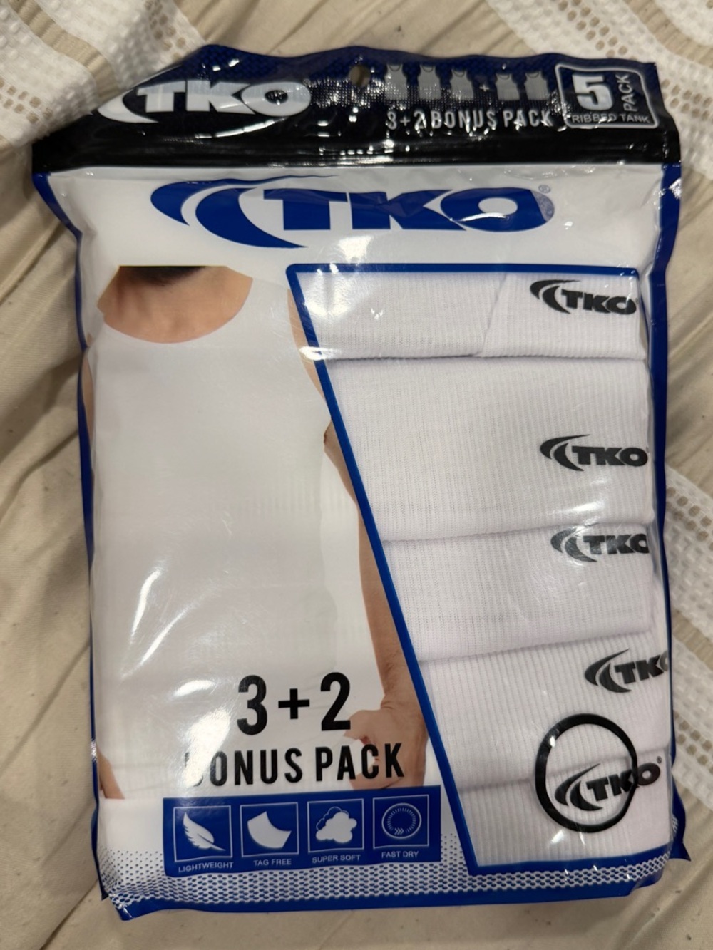 TKO Performance Wear 5-Pack Men's White Ribbed Tank Top New With Tag Medium